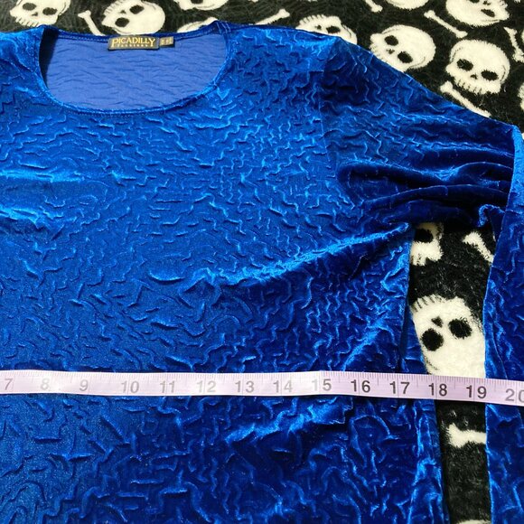 PICADILLY NWT Royal blue velvet long sleeve shirt ~ Vintage MEDIUM LARGE top - Picture 8 of 14